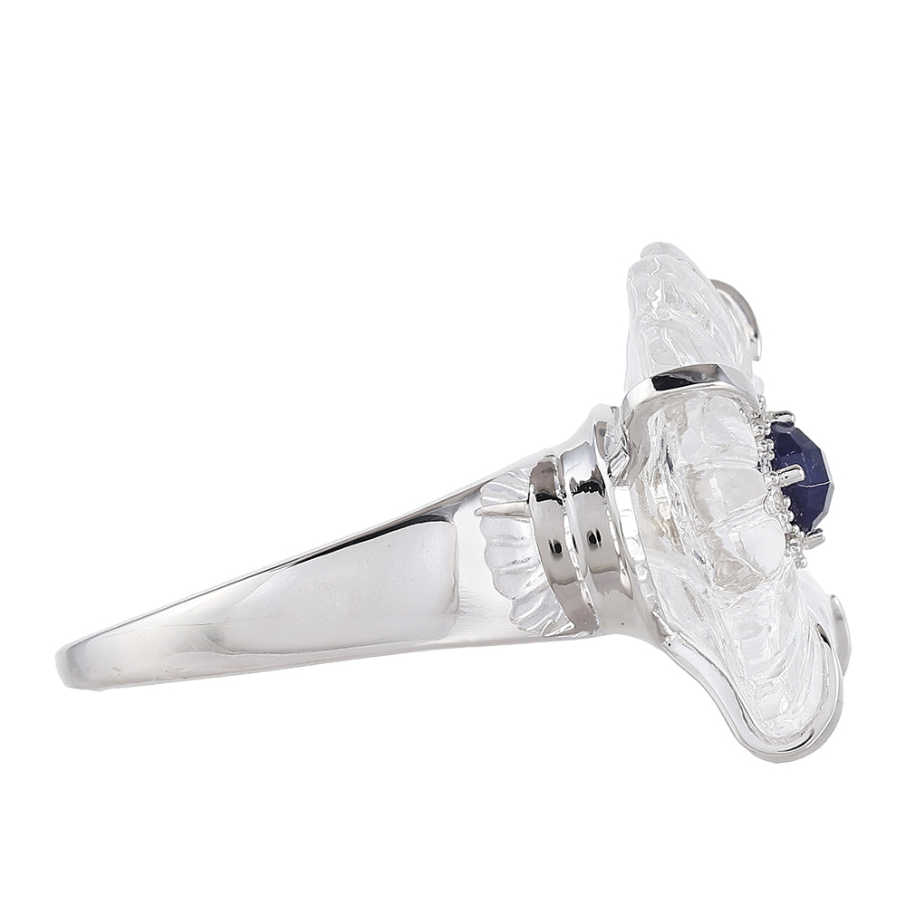 Stříbro 925/1000 - Prsten s Thajským Safírem a Křišťálovým Křemenem - Karátové číslo: 11.55. přibližná hmotnost: 6.29 gramů 2 