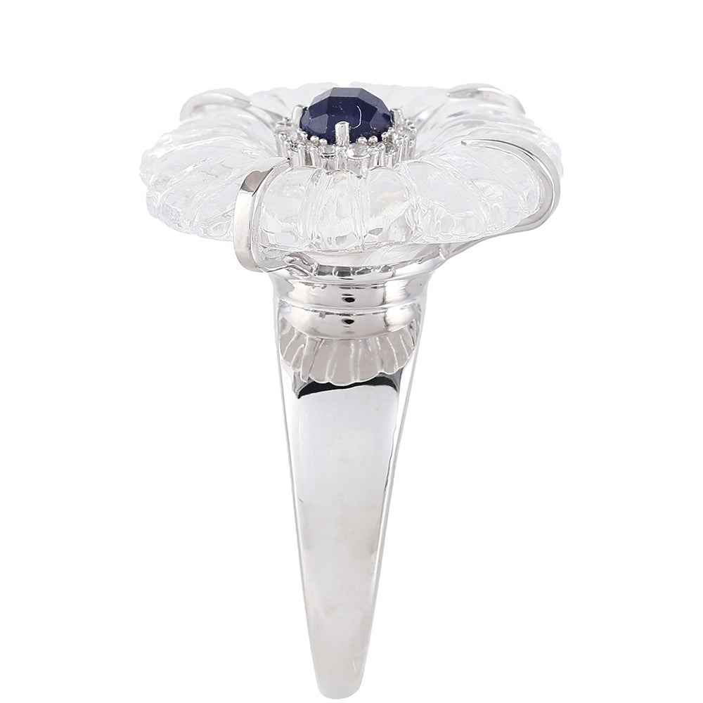 Stříbro 925/1000 - Prsten s Thajským Safírem a Křišťálovým Křemenem - Karátové číslo: 11.55. přibližná hmotnost: 6.29 gramů 3 