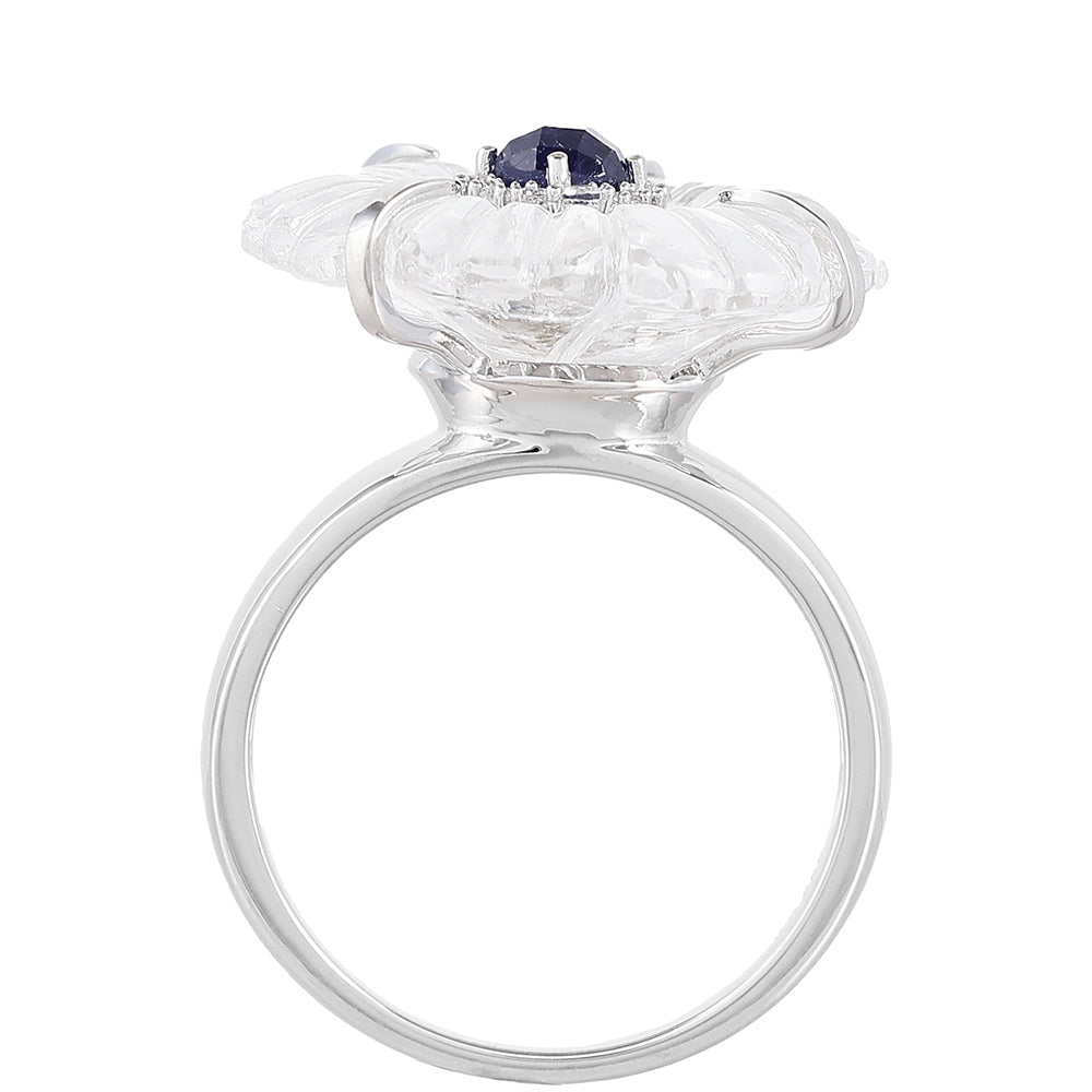 Stříbro 925/1000 - Prsten s Thajským Safírem a Křišťálovým Křemenem - Karátové číslo: 11.55. přibližná hmotnost: 6.29 gramů