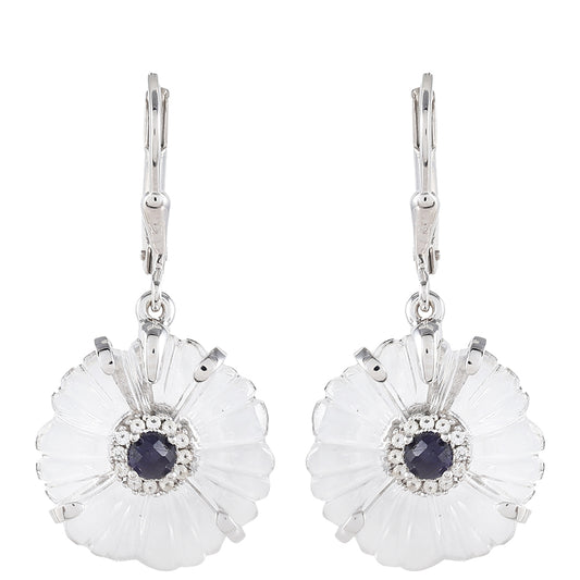 Stříbrné Náušnice s Thajským Safírem a Křišťálovým Křemenem