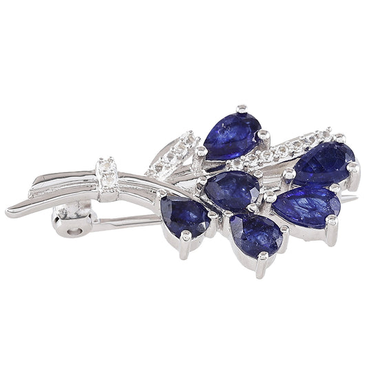 Stříbrný Brož s Thajským Safírem a Bílým Topazem