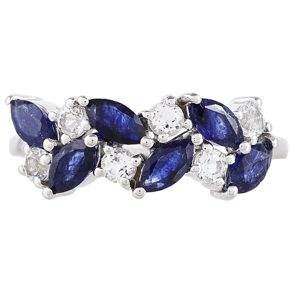 Stříbro 925/1000 - Prsten s Thajským Safírem a Bílým Topazem - Karátové číslo: 1.79. přibližná hmotnost: 2.43 gramů