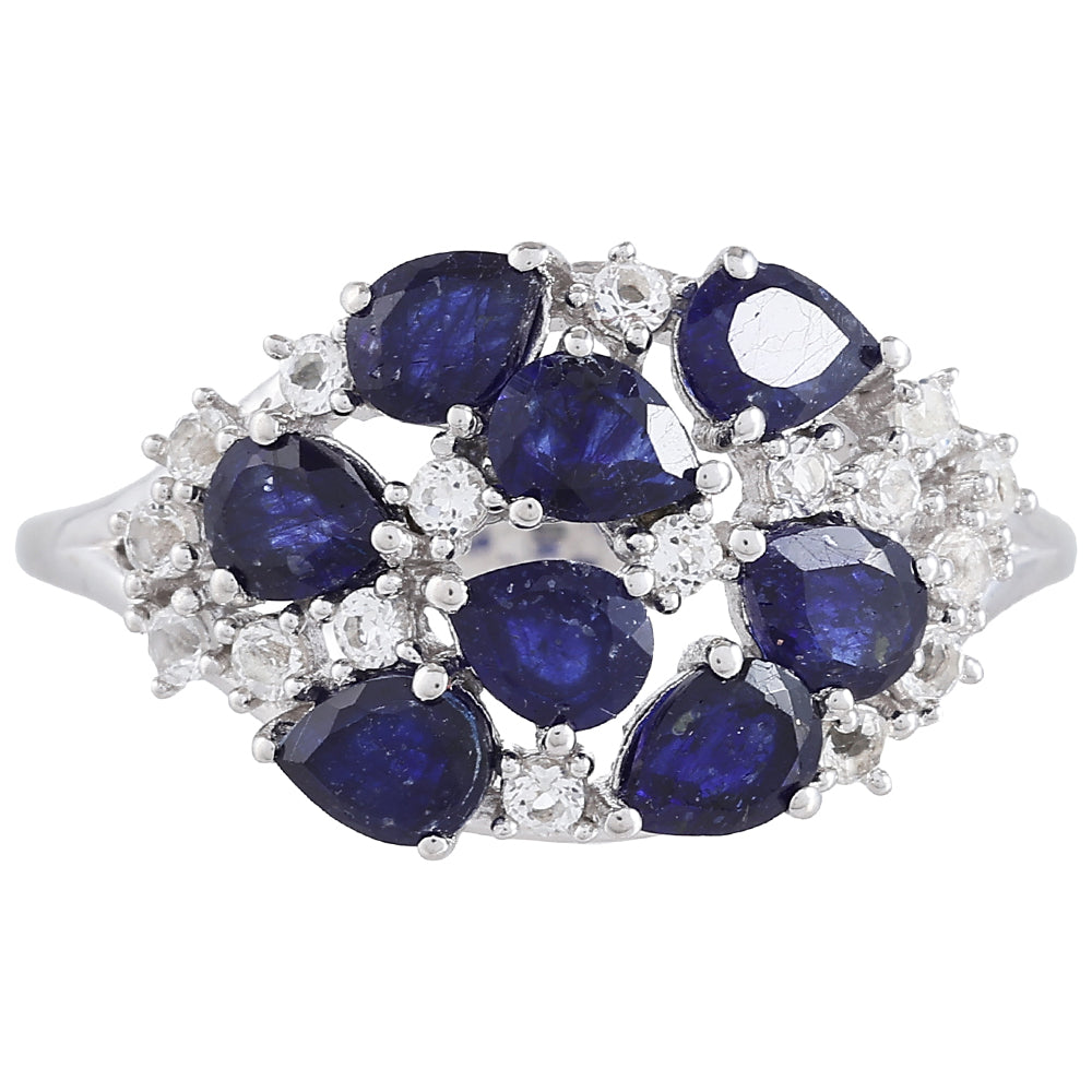 Stříbrný Prsten s Thajským Safírem a Bílým Topazem