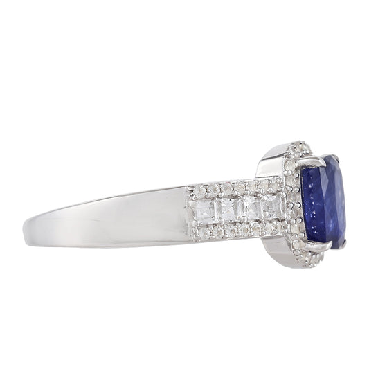 Stříbrný Prsten s Thajským Safírem a Bílým Topazem