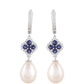 Stříbrné Náušnice s Thajským Safírem a Bílou Sladkovodní Perlou