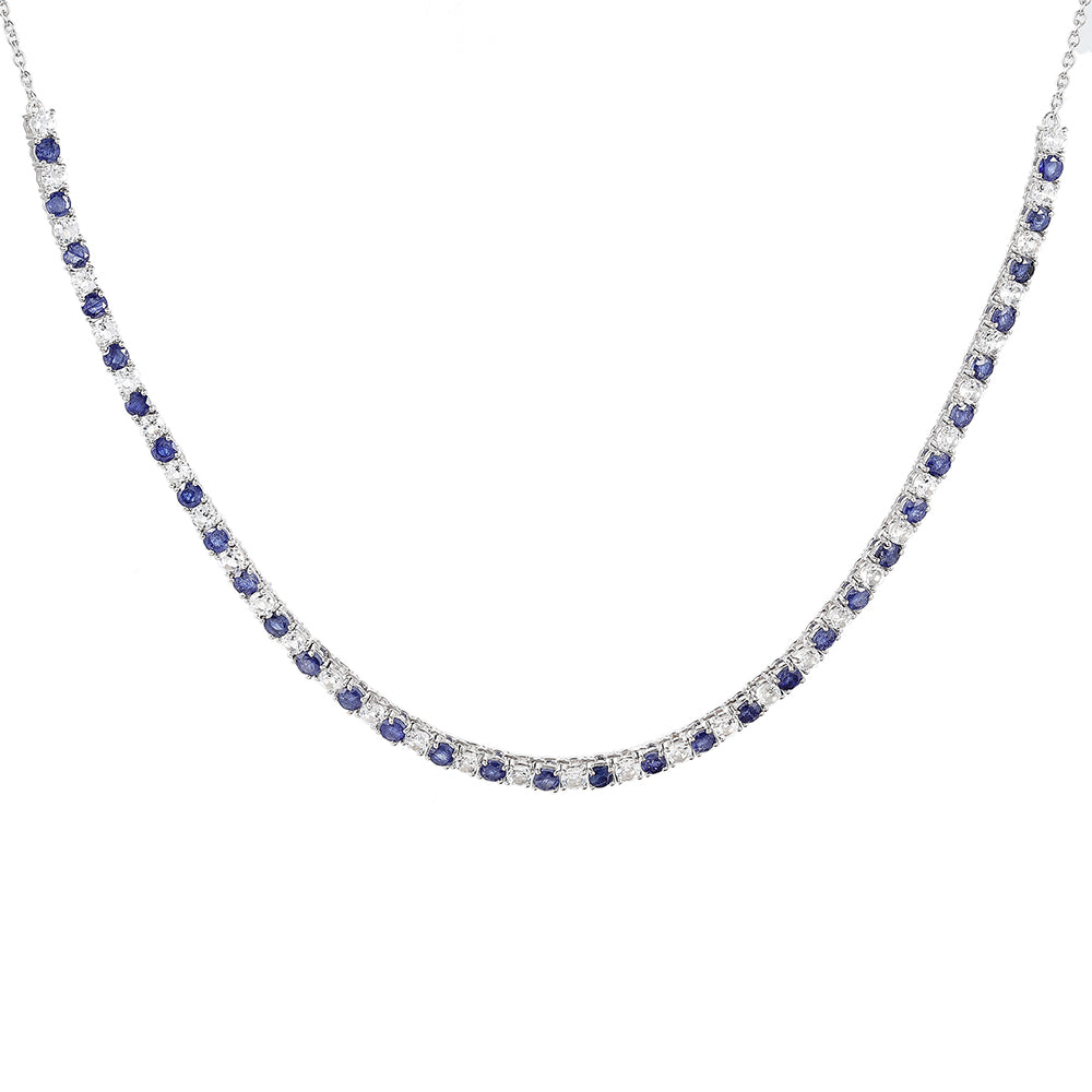 Stříbrný Náhrdelník s Thajským Safírem a Bílým Topazem