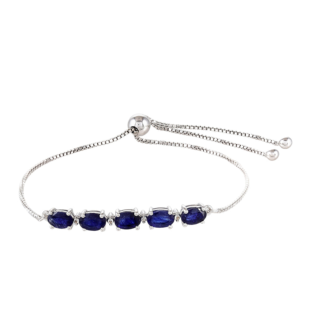 Stříbro 925/1000 - Náramek s Thajským Safírem a Bílým Topazem - Karátové číslo: 3.35. přibližná hmotnost: 4.13 gramů 1 