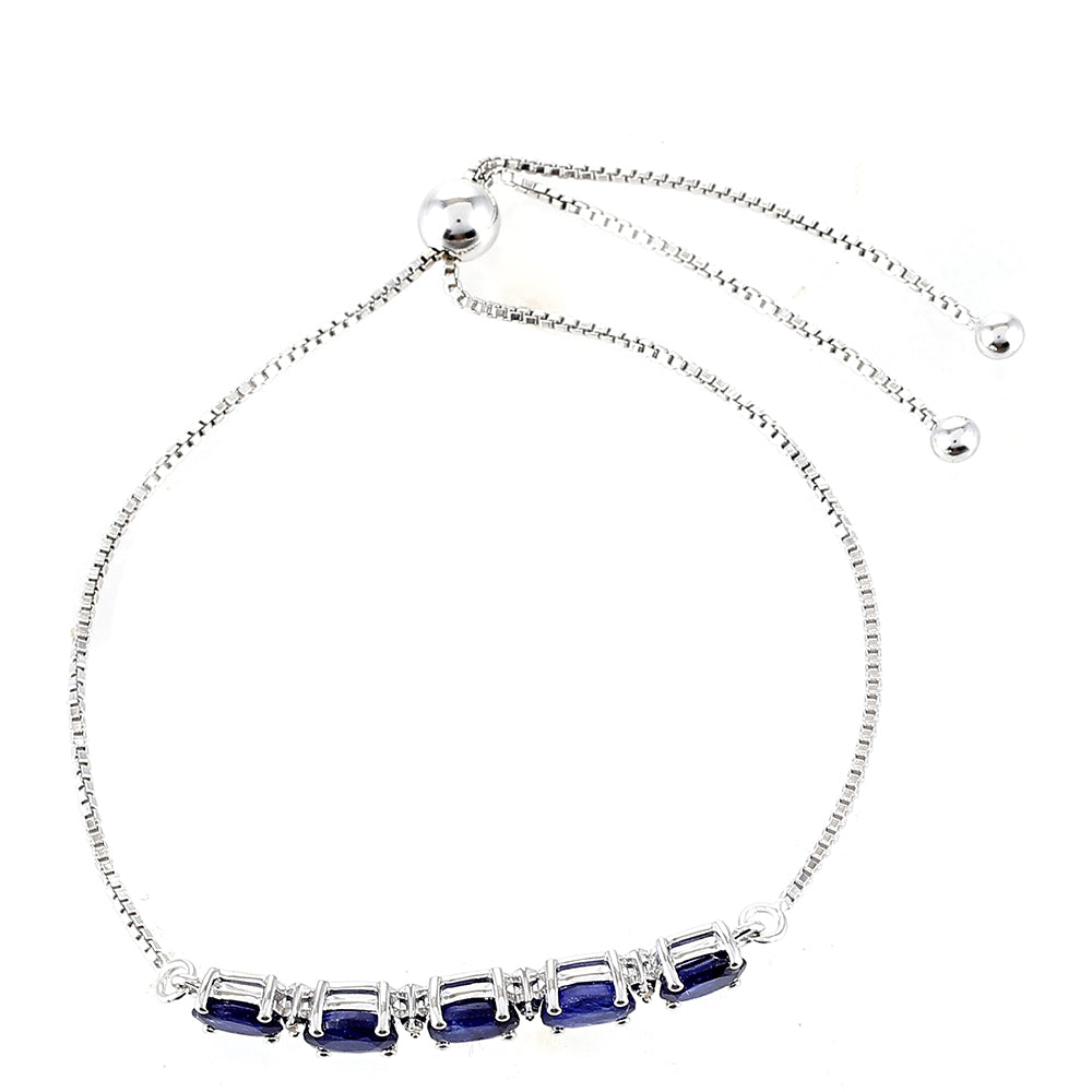 Stříbro 925/1000 - Náramek s Thajským Safírem a Bílým Topazem - Karátové číslo: 3.35. přibližná hmotnost: 4.13 gramů 2 