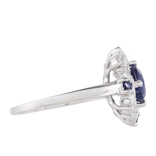 Stříbrný Prsten s Thajským Safírem a Bílým Topazem