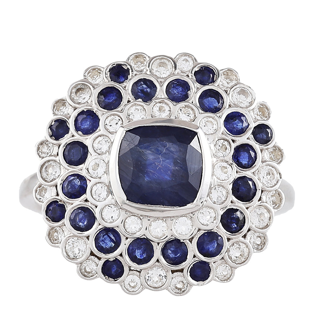 Stříbro 925/1000 - Prsten s Thajským Safírem a Bílým Topazem - Karátové číslo: 2.82. přibližná hmotnost: 4.15 gramů