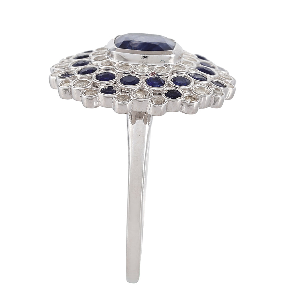 Stříbro 925/1000 - Prsten s Thajským Safírem a Bílým Topazem - Karátové číslo: 2.82. přibližná hmotnost: 4.15 gramů