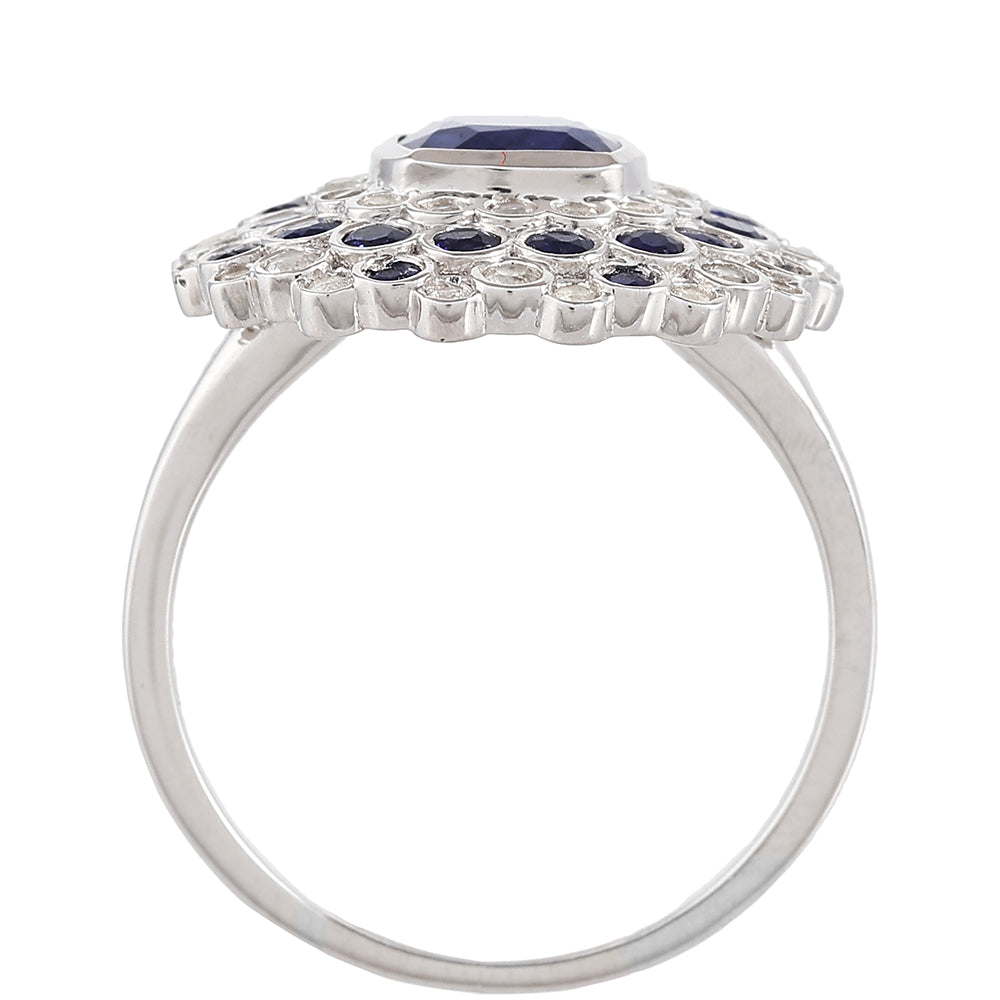 Stříbro 925/1000 - Prsten s Thajským Safírem a Bílým Topazem - Karátové číslo: 2.82. přibližná hmotnost: 4.15 gramů 4 