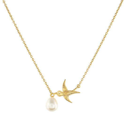 Pozlacené Stříbro 925/1000 - Náhrdelník s Barokní Sladkovodní Kultivovanou Perlou a Bílým Topazem - Karátové číslo: 4.62. přibližná hmotnost: 5.85 gramů