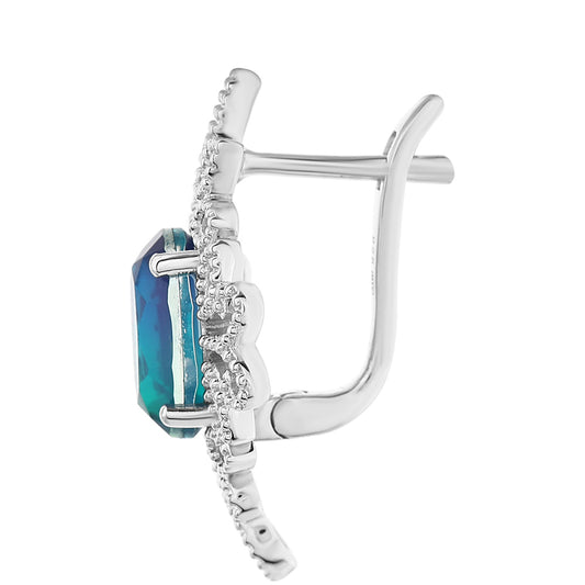 Stříbro 925/1000 - Náušnice s Pavím Křemenem - Karátové číslo: 3.92. přibližná hmotnost: 4.84 gramů