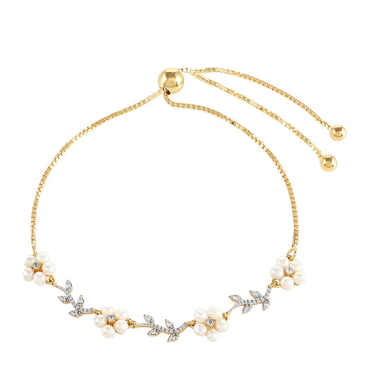 Pozlacené Stříbro 925/1000 - Náramek s Barokní Sladkovodní Kultivovanou Perlou a Bílým Topazem - Karátové číslo: 2. přibližná hmotnost: 3.88 gramů