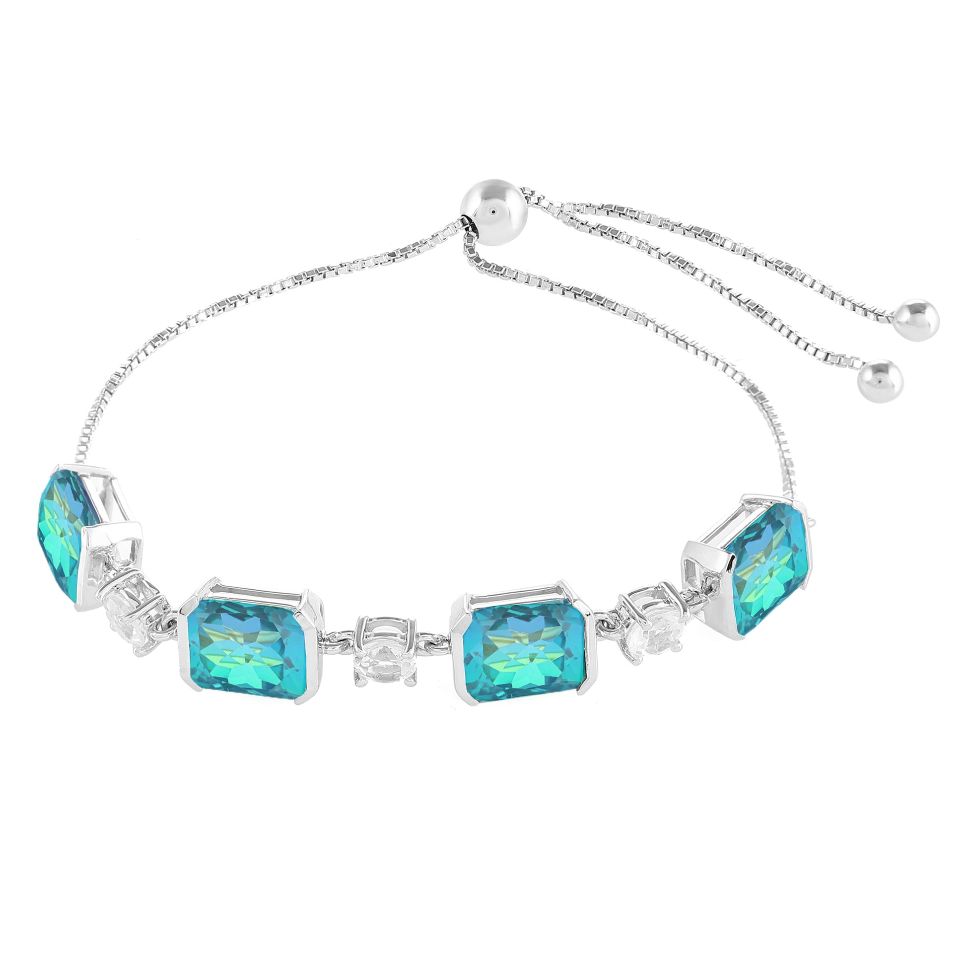 Stříbro 925/1000 - Náramek s Pavím Křemenem a Bílým Topazem - Karátové číslo: 11.45. přibližná hmotnost: 7.51 gramů 4 