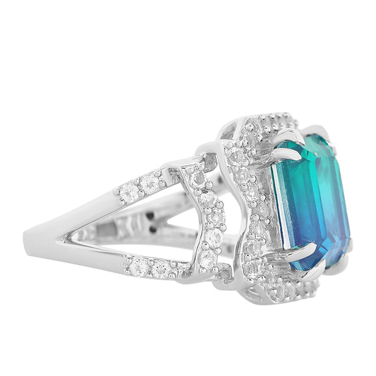 Stříbro 925/1000 - Prsten s Pavím Křemenem a Bílým Topazem - Karátové číslo: 4.38. přibližná hmotnost: 5.05 gramů