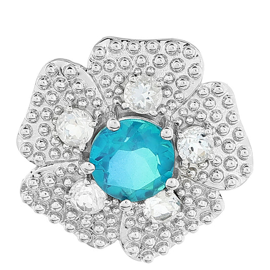 Stříbro 925/1000 - Přívěsek s Pavím Křemenem a Bílým Topazem - Karátové číslo: 3.19. přibližná hmotnost: 5.7 gramů