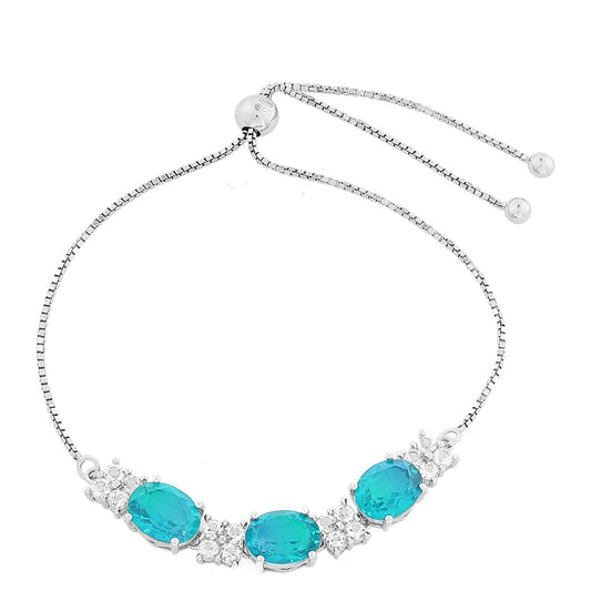 Stříbro 925/1000 - Náramek s Pavím Křemenem a Bílým Topazem - Karátové číslo: 7.16. přibližná hmotnost: 5.98 gramů