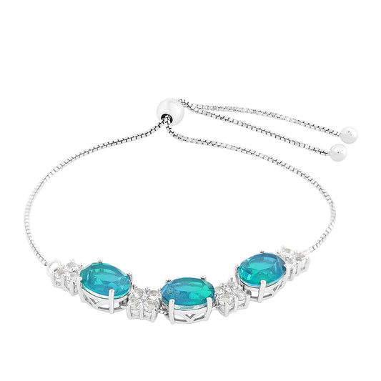 Stříbro 925/1000 - Náramek s Pavím Křemenem a Bílým Topazem - Karátové číslo: 7.16. přibližná hmotnost: 5.98 gramů