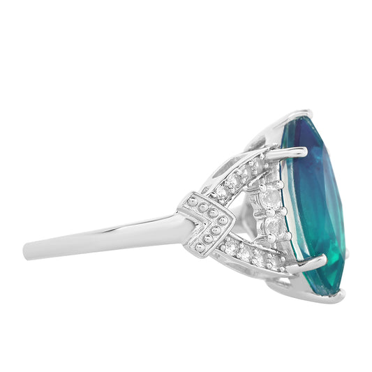 Stříbro 925/1000 - Prsten s Pavím Křemenem a Bílým Topazem - Karátové číslo: 3.2. přibližná hmotnost: 3.78 gramů