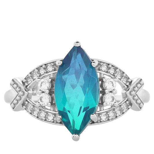 Stříbro 925/1000 - Prsten s Pavím Křemenem a Bílým Topazem - Karátové číslo: 3.2. přibližná hmotnost: 3.78 gramů