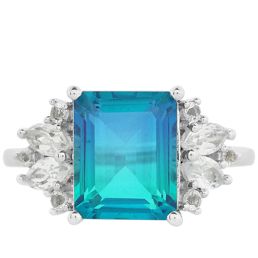 Stříbro 925/1000 - Prsten s Pavím Křemenem a Bílým Topazem - Karátové číslo: 3.81. přibližná hmotnost: 3.04 gramů