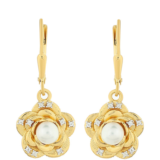 Pozlacené Stříbro 925/1000 - Náušnice s Barokní Sladkovodní Kultivovanou Perlou a Bílým Topazem - Karátové číslo: 1.18. přibližná hmotnost: 4.16 gramů