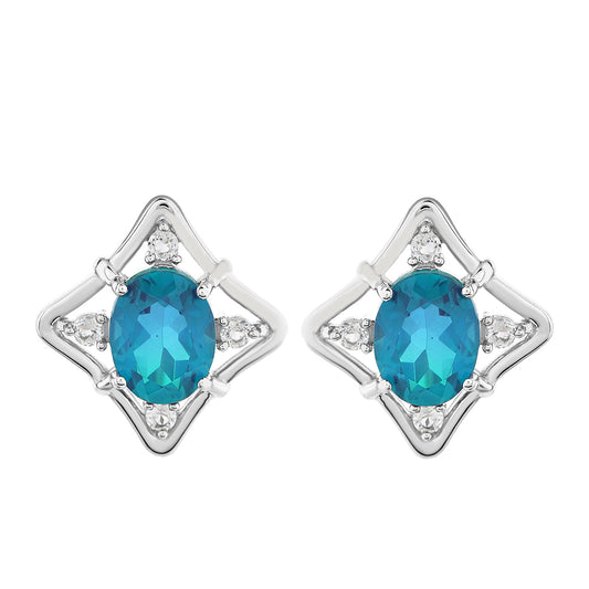 Stříbro 925/1000 - Náušnice s Pavím Křemenem a Bílým Topazem - Karátové číslo: 4.26. přibližná hmotnost: 4.83 gramů