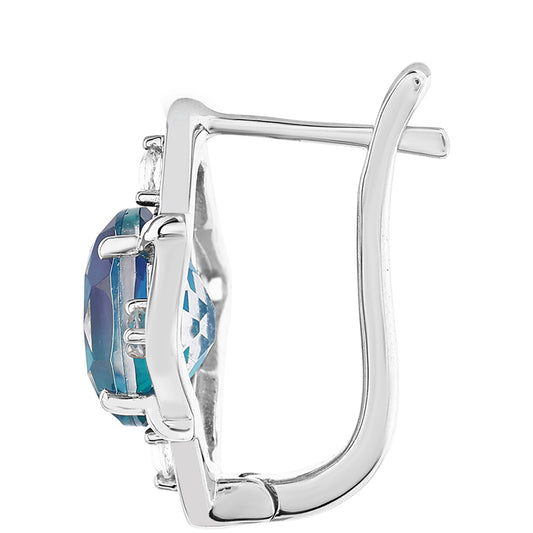 Stříbro 925/1000 - Náušnice s Pavím Křemenem a Bílým Topazem - Karátové číslo: 4.26. přibližná hmotnost: 4.83 gramů