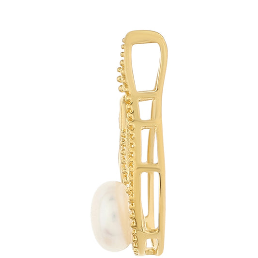 Pozlacené Stříbro 925/1000 - Přívěsek s Barokní Sladkovodní Kultivovanou Perlou a Bílým Topazem - Karátové číslo: 1.82. přibližná hmotnost: 1.53 gramů