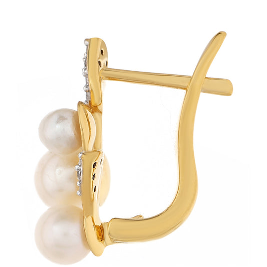 Pozlacené Stříbro 925/1000 - Náušnice s Barokní Sladkovodní Kultivovanou Perlou a Bílým Topazem - Karátové číslo: 3.82. přibližná hmotnost: 2.79 gramů
