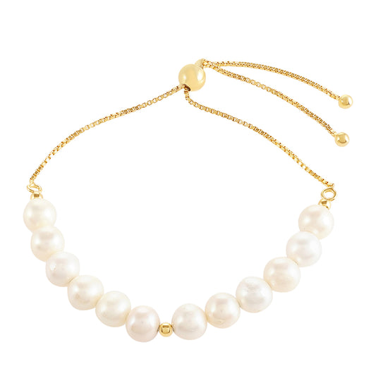 Pozlacené Stříbro 925/1000 - Náramek s Barokní Sladkovodní Kultivovanou Perlou - Karátové číslo: 23.79. přibližná hmotnost: 8 gramů