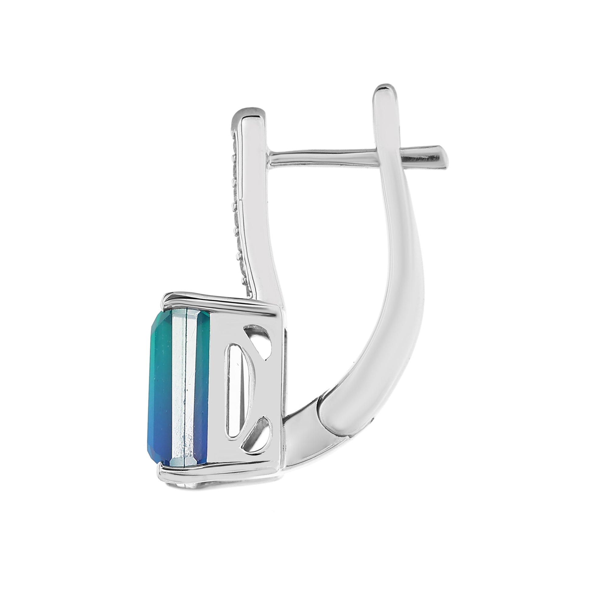 Stříbro 925/1000 - Náušnice s Pavím Křemenem a Bílým Topazem - Karátové číslo: 5.28. přibližná hmotnost: 4.51 gramů 3 