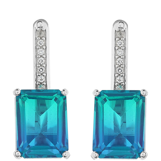 Stříbro 925/1000 - Náušnice s Pavím Křemenem a Bílým Topazem - Karátové číslo: 5.28. přibližná hmotnost: 4.51 gramů