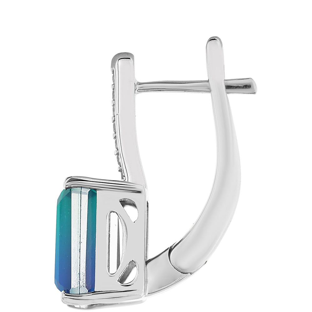 Stříbro 925/1000 - Náušnice s Pavím Křemenem a Bílým Topazem - Karátové číslo: 5.28. přibližná hmotnost: 4.51 gramů 2 