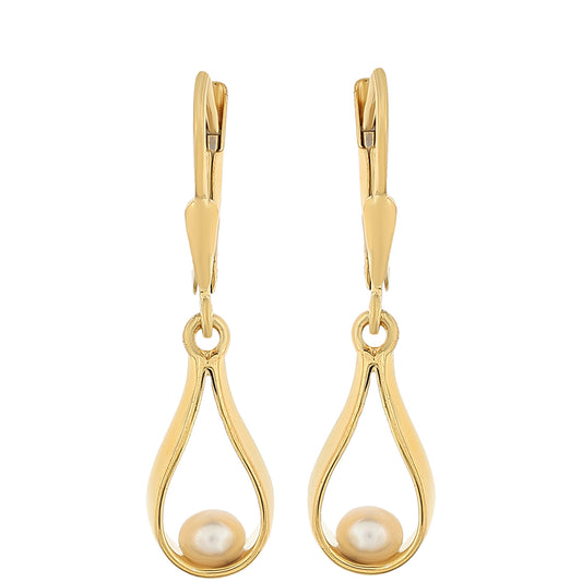 Pozlacené Stříbro 925/1000 - Náušnice s Barokní Sladkovodní Kultivovanou Perlou - Karátové číslo: 0.64. přibližná hmotnost: 2.62 gramů