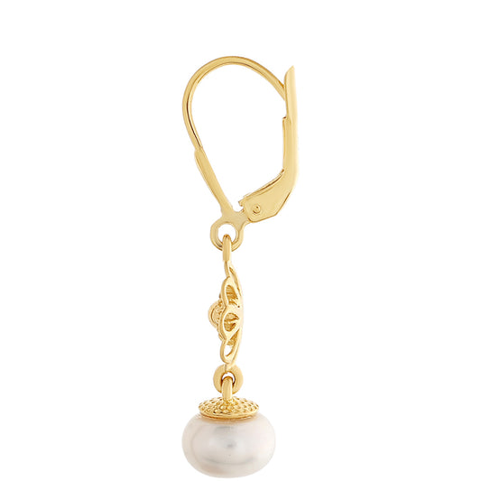 Pozlacené Stříbro 925/1000 - Náušnice s Barokní Sladkovodní Kultivovanou Perlou - Karátové číslo: 5.55. přibližná hmotnost: 3.27 gramů