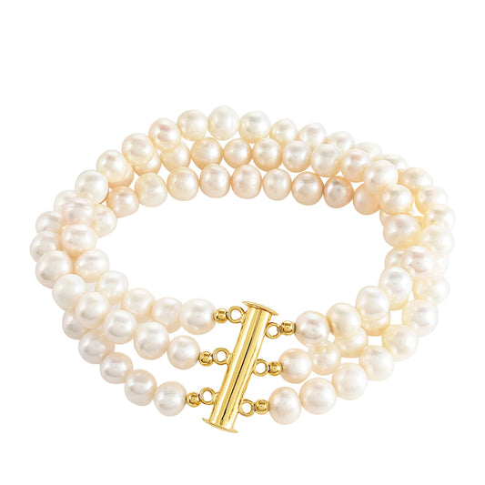 Pozlacené Stříbro 925/1000 - Náramek s Barokní Sladkovodní Kultivovanou Perlou - Karátové číslo: 194.72. přibližná hmotnost: 42.42 gramů