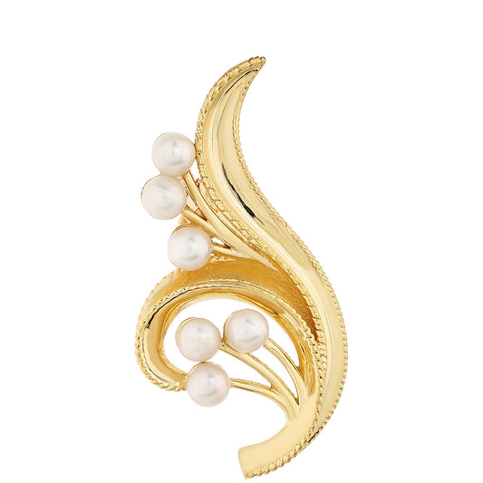 Pozlacené Stříbro 925/1000 - Brož s Barokní Sladkovodní Kultivovanou Perlou - Karátové číslo: 1.44. přibližná hmotnost: 3.23 gramů