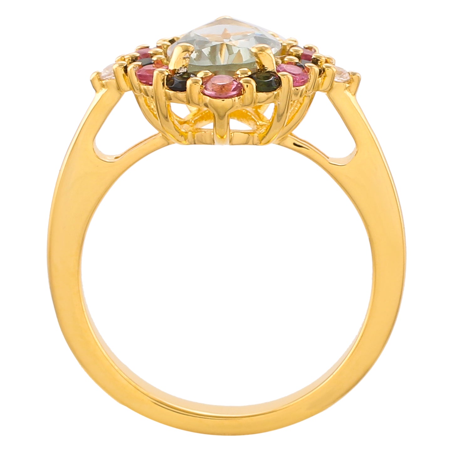 Pozlacený Stříbrný Prsten se Zeleným Ametystem a Růžovým Turmalínem