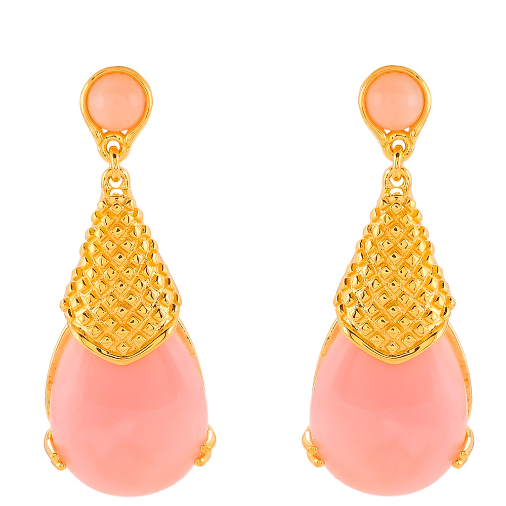 Pozlacené Stříbrné Náušnice s Růžovým Opálem 1 