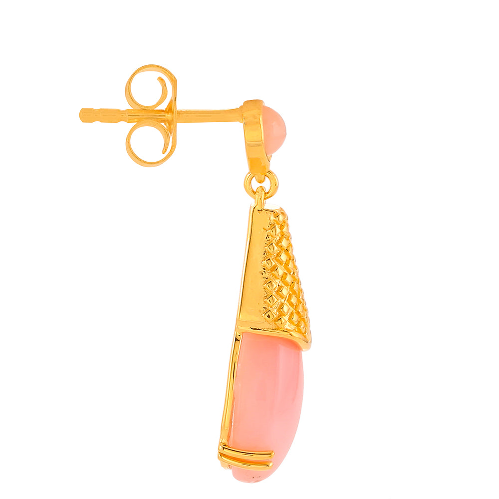 Pozlacené Stříbrné Náušnice s Růžovým Opálem 2 