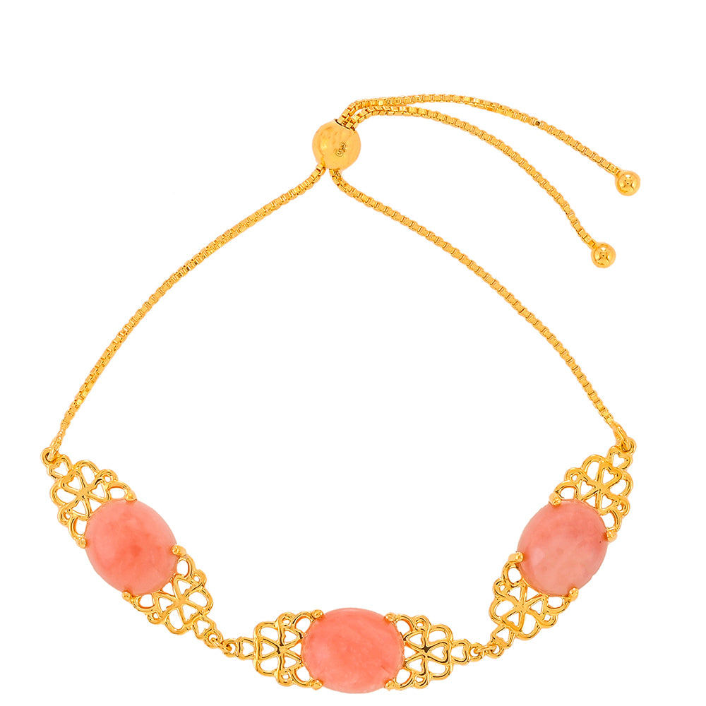 Pozlacené Stříbro 925/1000 - Náramek s Růžovým Opálem - Karátové číslo: 12.13. přibližná hmotnost: 8.3 gramů 1 