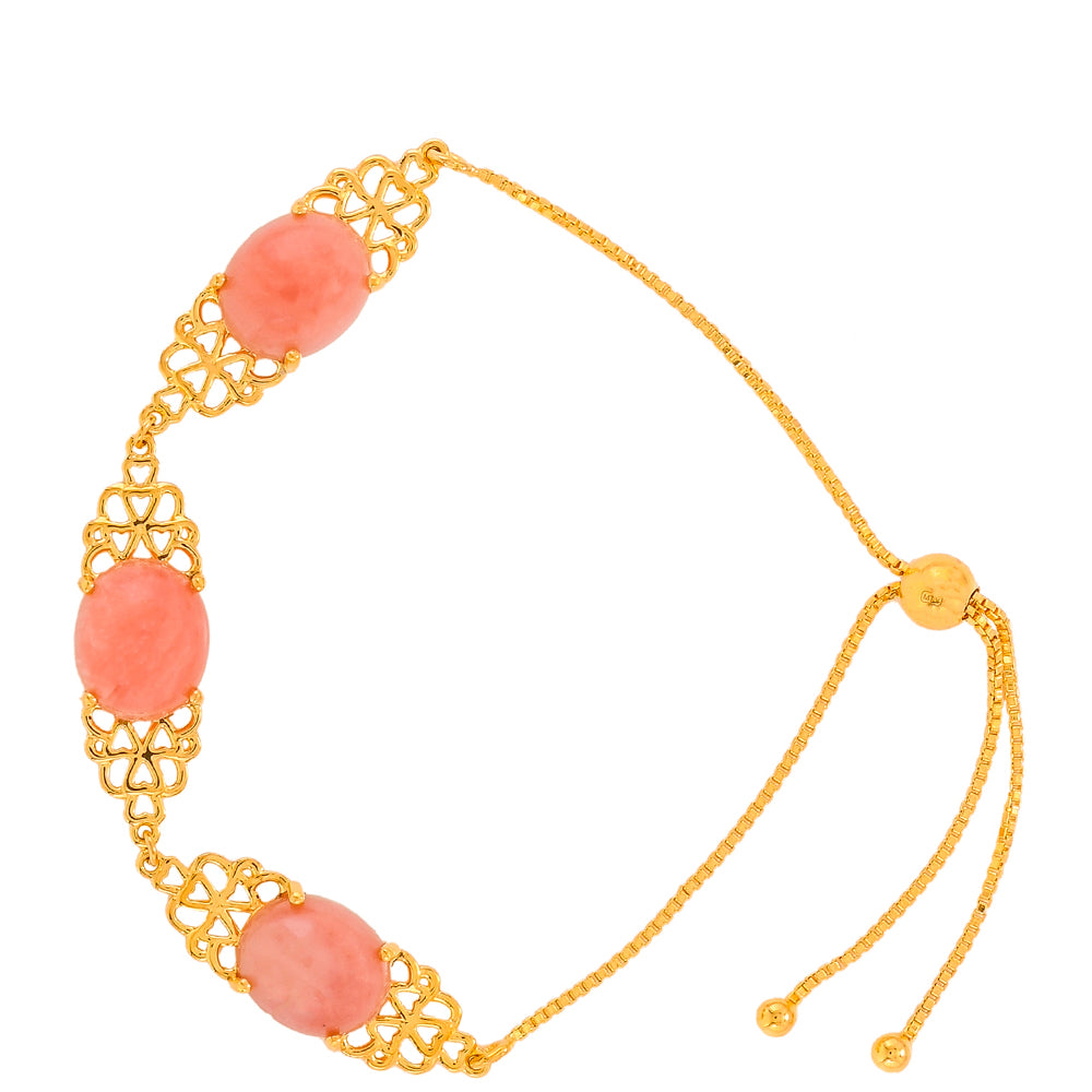 Pozlacené Stříbro 925/1000 - Náramek s Růžovým Opálem - Karátové číslo: 12.13. přibližná hmotnost: 8.3 gramů 2 