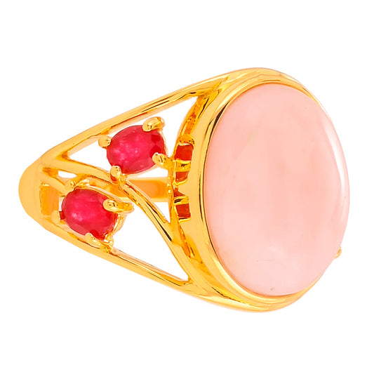 Pozlacený Stříbrný Prsten s Růžovým Opálem a Růžovým Topazem