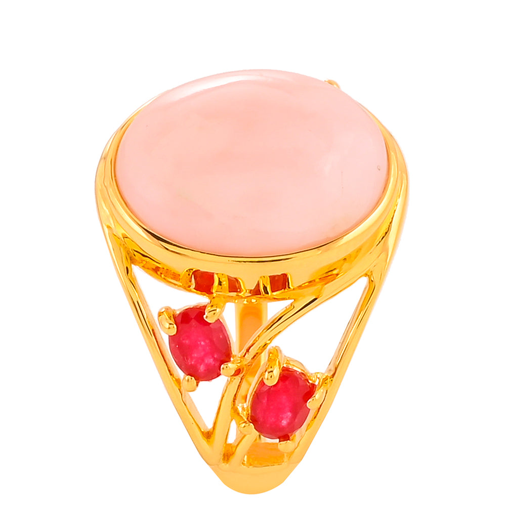 Pozlacený Stříbrný Prsten s Růžovým Opálem a Růžovým Topazem