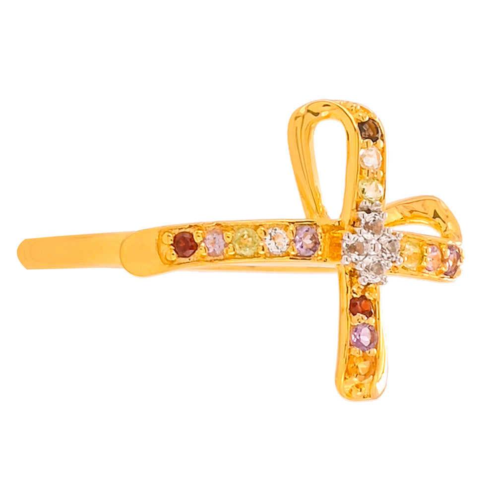 Pozlacený Stříbrný Prsten s Granátem a Ametystem