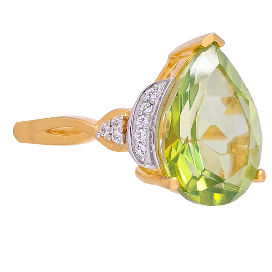 Pozlacený Stříbrný Prsten s Kapradinově Zeleným Křemenem a Bílým Topazem