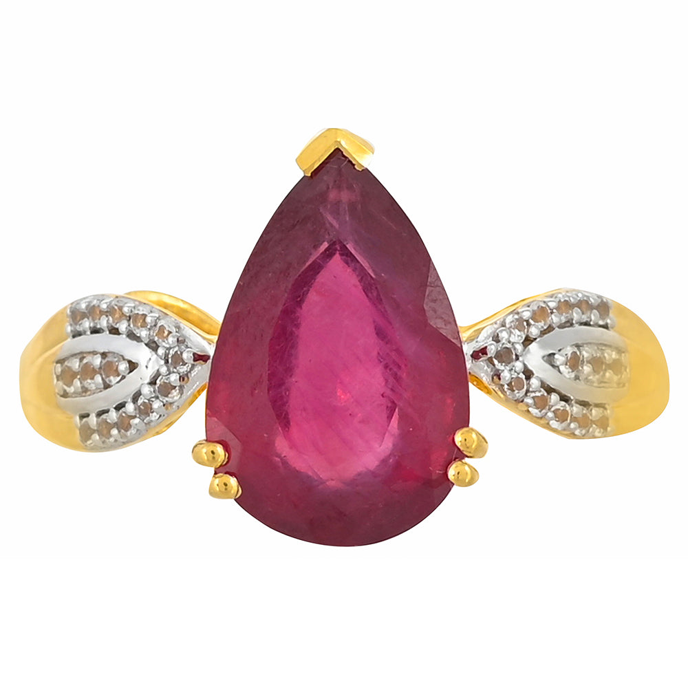 Pozlacené stříbro 925/1000 Prsten s Madagaskarským Rubínem a Bílým Topazem - Karátové číslo: 4.01. přibližná hmotnost: 3.21 gramů 1 